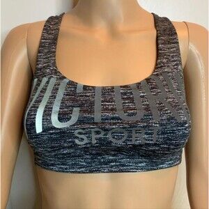 Victorias Secret Sport Bra S Marl Gray Reflective Strappy Crossover Logo